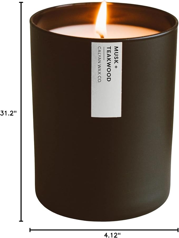 Calyan Wax Co. Soy Wax Candle, Musk + Teakwood Scented Candle, 75 Hour Burn Time, Aromatherapy Soy Candles, Non Toxic & Vegan Soy Wax, Black Tumbler Scented Candles, 10.2oz