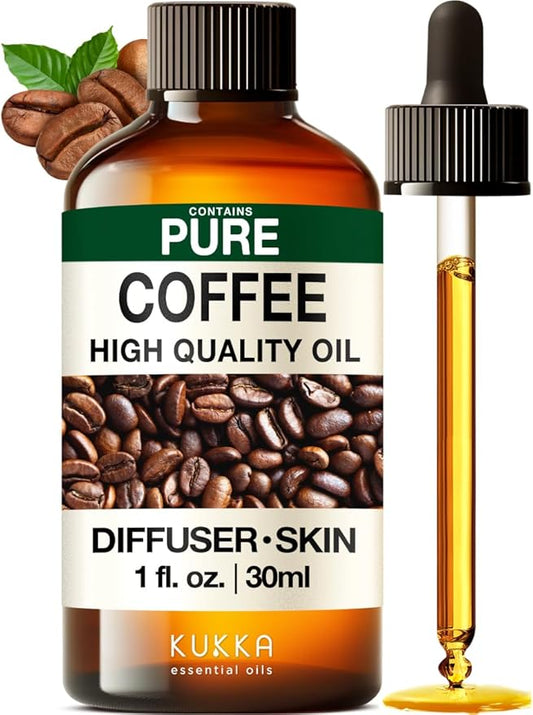 KUKKA Coffee Essential Oils - 1 Fl Oz - for Hair, Skin, Diffuser, Aromatherapy & DIY Soap Making Scent