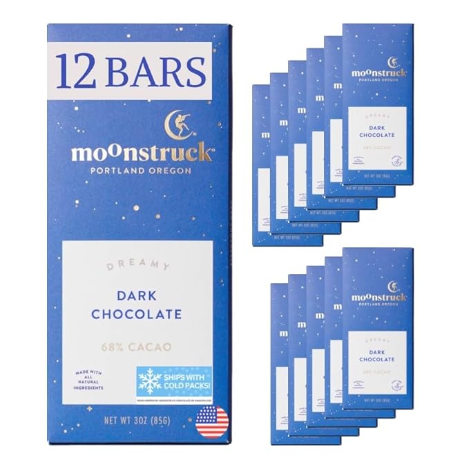 Moonstruck Chocolate Dark Chocolate Bar, 68% Cacao, 3.0oz (Pack of 12)