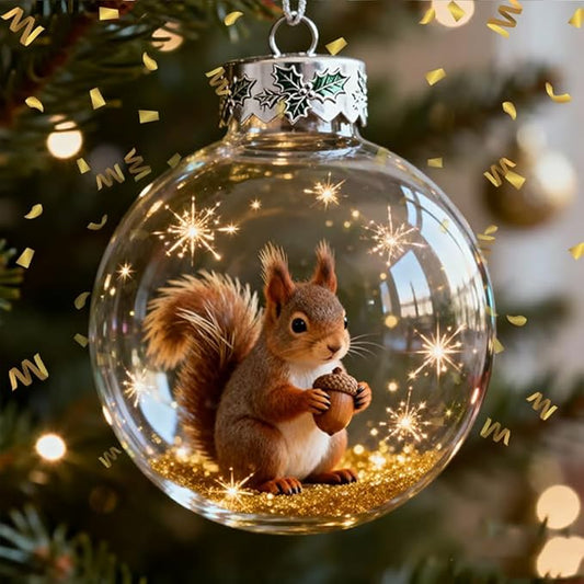 2026 Wildlife Wonders Collection Crystal Glass Ornament, Vivid 3D Animal Christmas Decoration, Clear Plastic Xmas Balls, Luxury Winter Tree Decor Sparkling Star Accents,Holiday Ornaments(Squirrel)
