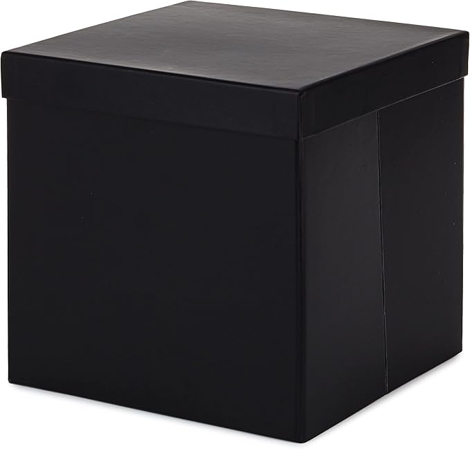 Hallmark Medium Gift Box with Lid and Shredded Paper Fill (Black 7 inch Box) for Weddings, Graduations, Birthdays, Father's Day, Groomsmen Gifts, All Occasion