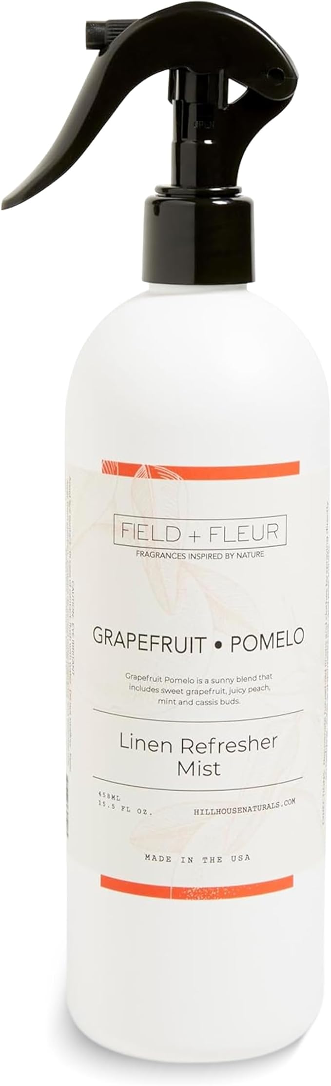 FIELD FLEUR Grapefruit Pomelo Linen & Room Spray 15.5 oz - Aromatic & Refreshing Bedding & Fabric Mist - Air Freshener for Clothes & Sofas - Notes of Grapefruit, Peach, Mint & Cassis - Made in USA