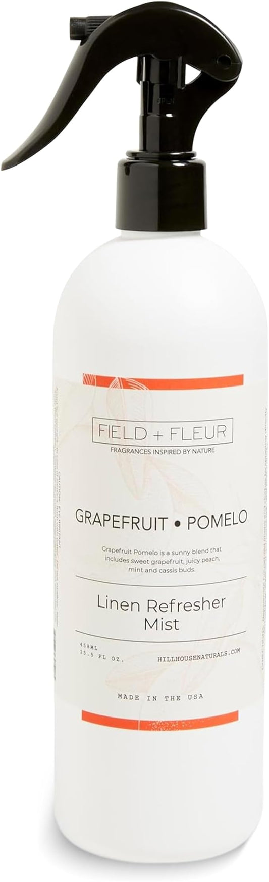 FIELD FLEUR Grapefruit Pomelo Linen & Room Spray 15.5 oz - Aromatic & Refreshing Bedding & Fabric Mist - Air Freshener for Clothes & Sofas - Notes of Grapefruit, Peach, Mint & Cassis - Made in USA