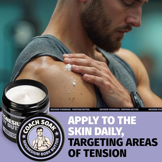 Coach Soak 2-Pack Nighttime Magnesium Body Butter, Thick Cream with High Magnesium Concentration, Soothes Muscles Overnight, Shea Butter, Almond Oil & Lavender, Large Size (Total of 16oz)