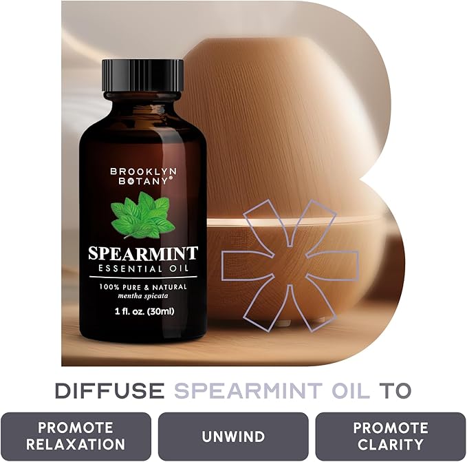 Brooklyn Botany Spearmint Essential Oil - 100% Pure and Natural - Premium Grade Oil with Dropper - for Aromatherapy and Diffuser - 1 Fl Oz