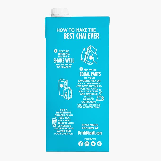 Bhakti Chai Tea Concentrate | Original, Organic Fresh Ginger, Black Tea, Sweetened, Spiced, Dairy-Free, Vegan (Pack of 6)