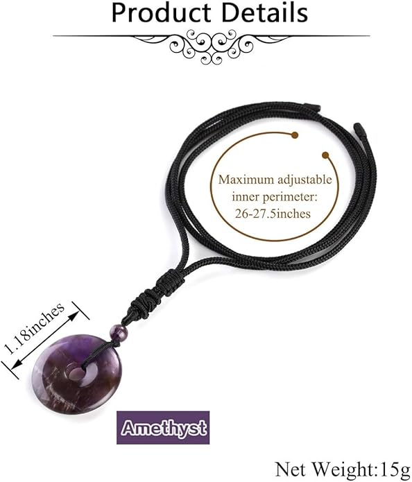 Jovivi 30mm Circle Donut Healing Crystals Necklace Natural Semi-Precious Chakra Gemstone Stone Amulet Lucky Coin Donuts Charm Protection Quartz Reiki Pendant Necklace for Men Women Adjustable Rope