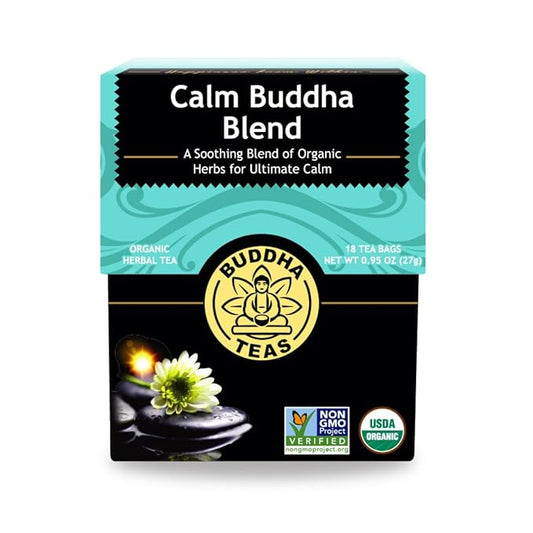 Buddha Teas - Calm Buddha Blend - Organic Herbal Tea - For Health & Wellbeing - Blend of Organic Herbs - Clean Ingredients - Caffeine Free - OU Kosher & Organic - Non-GMO - 18 Bleach-Free Tea Bags
