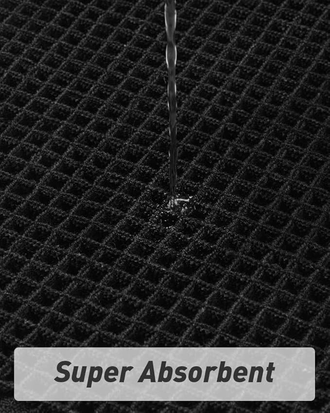 AMOAMI Upgraded Waffle Bath Mat, Super Absorbent Non Slip Bath Mats for Bathroom Floor, Machine Washable Bathroom Rugs with Tassels, Rubber Backed Bathroom Mats, Ultra Soft, 18" x 30", Black