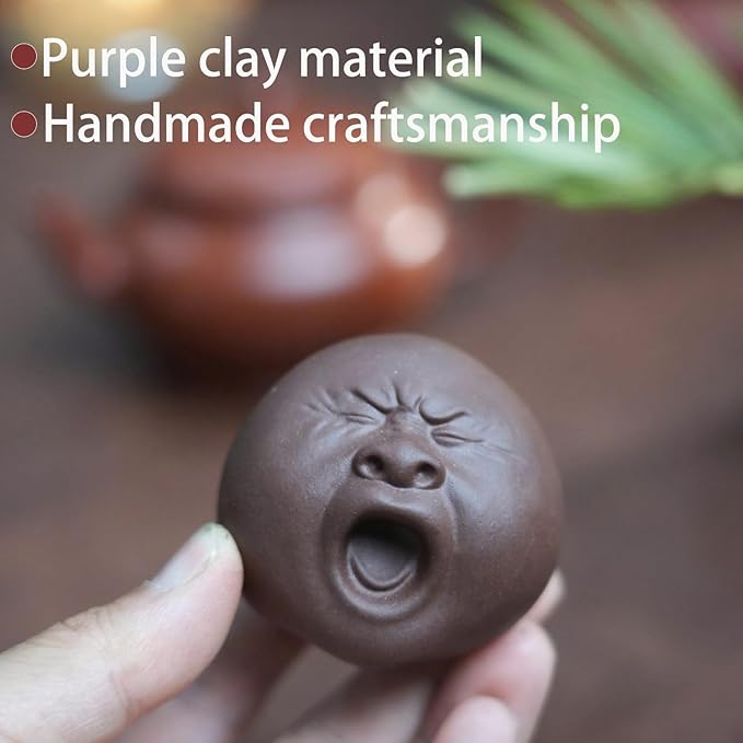 Funny Yawning Face Tea Pet, Zisha Chinese Gongfu Tea Pet, Handmade Purple Clay Teapet, Kungfu Tea Tray Ornament Accessories, Head Figurine Unique Gifts for Tea Lovers
