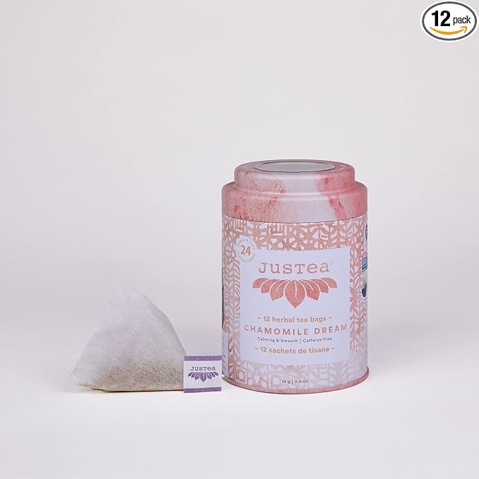 JusTea Chamomile Dream | Pyramid Compostable Tea Bags | Herbal Tea | 12+ Cups | Caffeine Free | Award-Winning | Fair Trade | Non-GMO
