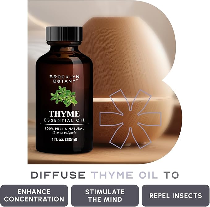 Brooklyn Botany Thyme Essential Oil - 100% Pure and Natural - Premium Grade Oil with Dropper - for Aromatherapy and Diffuser - 1 Fl Oz