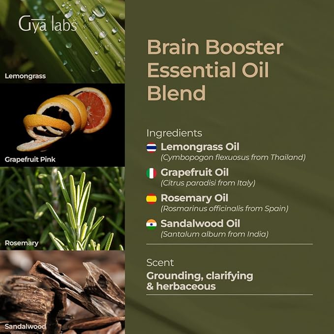 Gya Labs Brain Booster Essential Oil for Aromatherapy – 0.34 Fl Oz – Premium Grade Essential Oils for Diffuser, Aromatherapy, Hair Care, Skin Care, Body, Massage & DIY Candle Making Scents