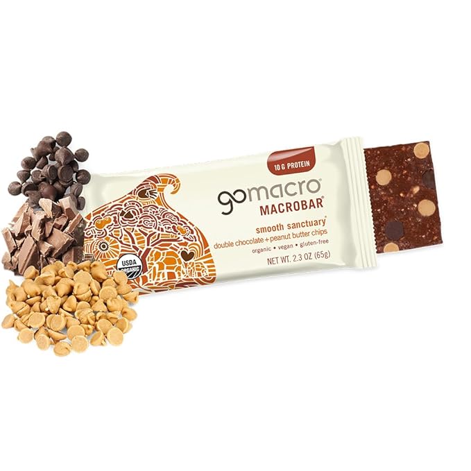 GoMacro MacroBar Organic Vegan Protein Bars - Double Chocolate + Peanut Butter Chips (2.3 Ounce Bars, 12 Count)