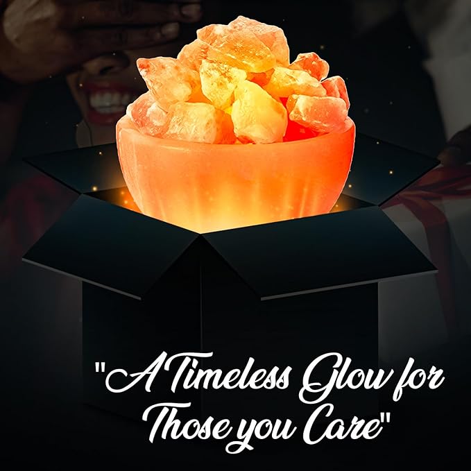 Himalayan Glow Massage Bowl Lamp with Natural Salt Crystal Chunks, Dimmer Cord with Classic Wood Base - Natural Crystal Salt Lamp with Mood Lightening and Night Light