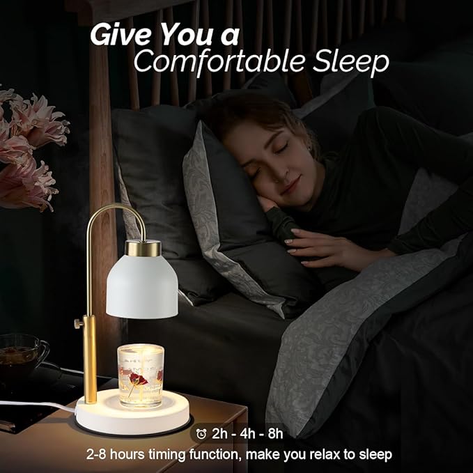 Hasun Candle Warmer Lamp, Safe Electric Candle Warmer Lamp with Timer and Adjustable Height/Heat, 2-8H Timer No Flames Dimmable Scented Candle Lamp for Jar, Candles Warmer with 2 Bulbs (White03)