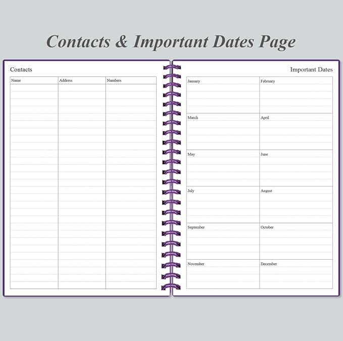Daily Planner Undated - A5 To Do List Notebook Hourly Schedules, Spiral Appointment Planner for Women and Men, PVC Hardcover, Inner Pocket, Elastic Closure, 5.8" x 8.3", Purple