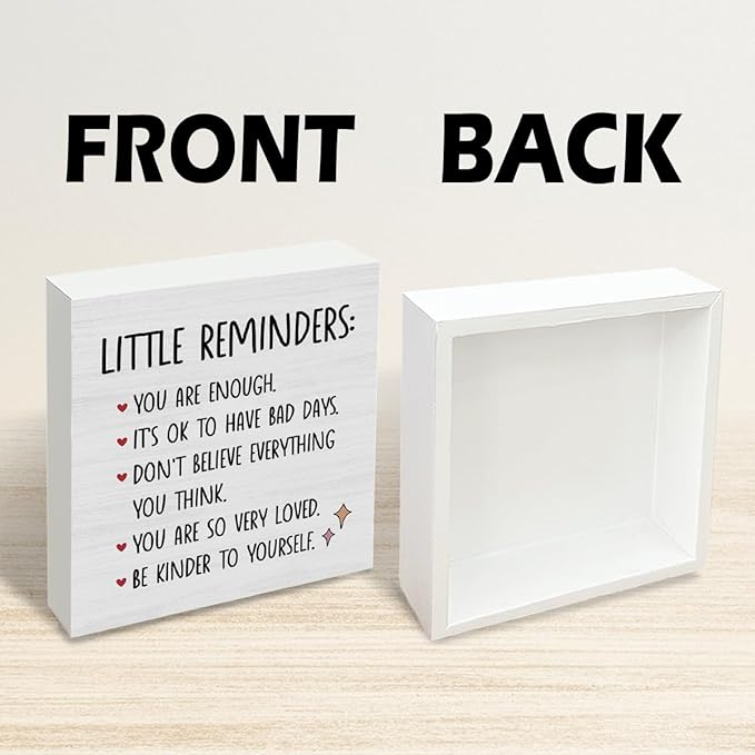 Inspirational Wood Box Sign, Mental Health Gift For College Girls, Inspirational Motivational Gift For College Girl, Little Reminders Desktop Sign, Self Love Gift