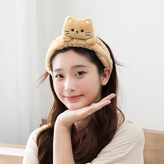 PERFECTSIGHT Spa Headband for Washing Face, 2 Pack Cute Hair Band for Shower Yoga Beauty Skincar Party, Soft Fluffy Makeup Headband, Kawaii Facial Headbands for Woman Girls, Kitty