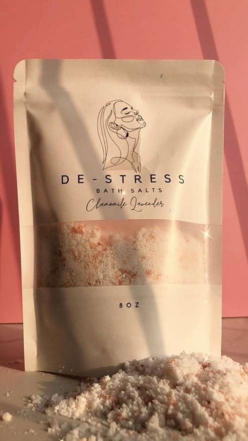 Soothing Bath Salts – 8 oz Relaxing Chamomile Lavender Soak with Epsom Salt, Himalayan Pink Salt and Sea Salt – Natural, Calming, Stress Relief and Soft Skin