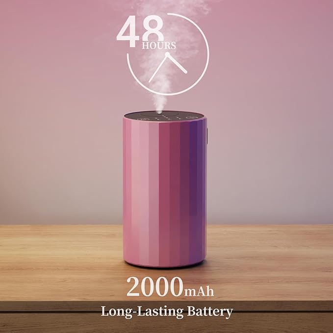 Essential Oil Diffuser Waterless Scent Aromatherapy Diffusers for Home Large Room, Bedroom, Car, Office,Desk, Battery Operated, Small Cordless Air Freshener Machine, 3 Countdown Timers & 3 Mist Levels
