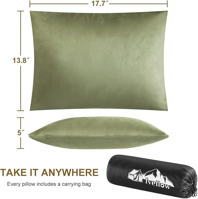 Ivellow Memory Foam Travel Pillow Compressible Camping Pillow for Sleeping Shredded Memory Foam Pillow Compact Firm Supportive Travel Pillow for Adults Kids Outdoor Hiking Essential Gear Green-S