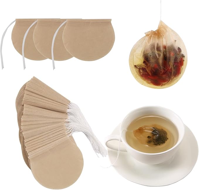 400pcs Loose Leaf Tea Empty Tea Bags - Round Natural Disposable Tea Filter Bags, Unbleached Paper Drawstring Tea & Coffee Brewing & Soup Bags