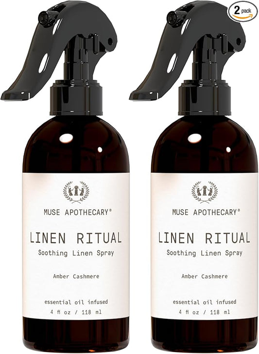Muse Apothecary Linen Ritual - Aromatic, Soothing, and Relaxing Linen Mist, Laundry and Fabric Spray - Infused with Aromatherapy Essential Oils - 4 oz, Amber Cashmere, 2 Pack