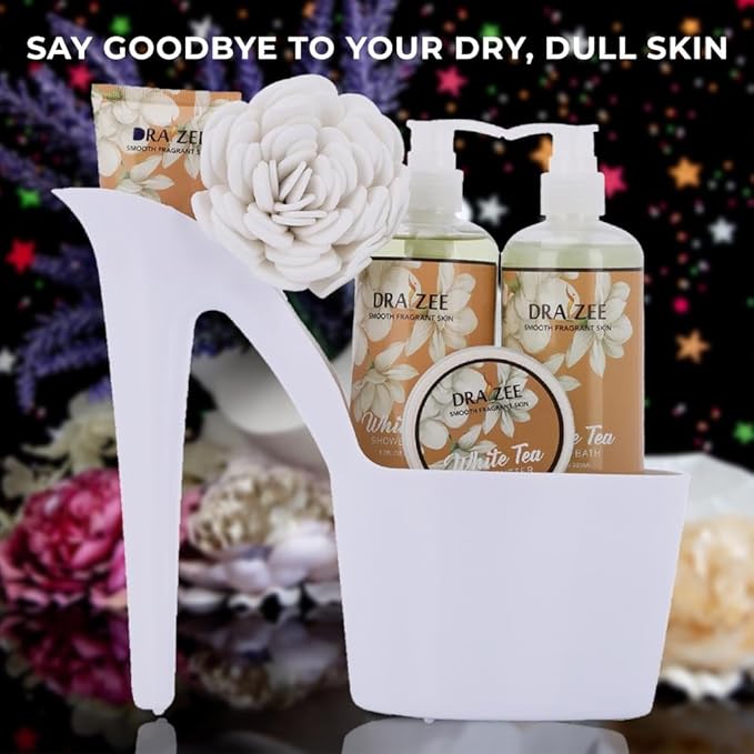 Luxury Spa Gifts for Women – 6 Pc White Tea Scented Bath and Body Set with Bubble Bath, Lotion & More – Luxury Self Care Kit for Wife, Mom, Girlfriend, Birthday Gifts for Women by Draizee