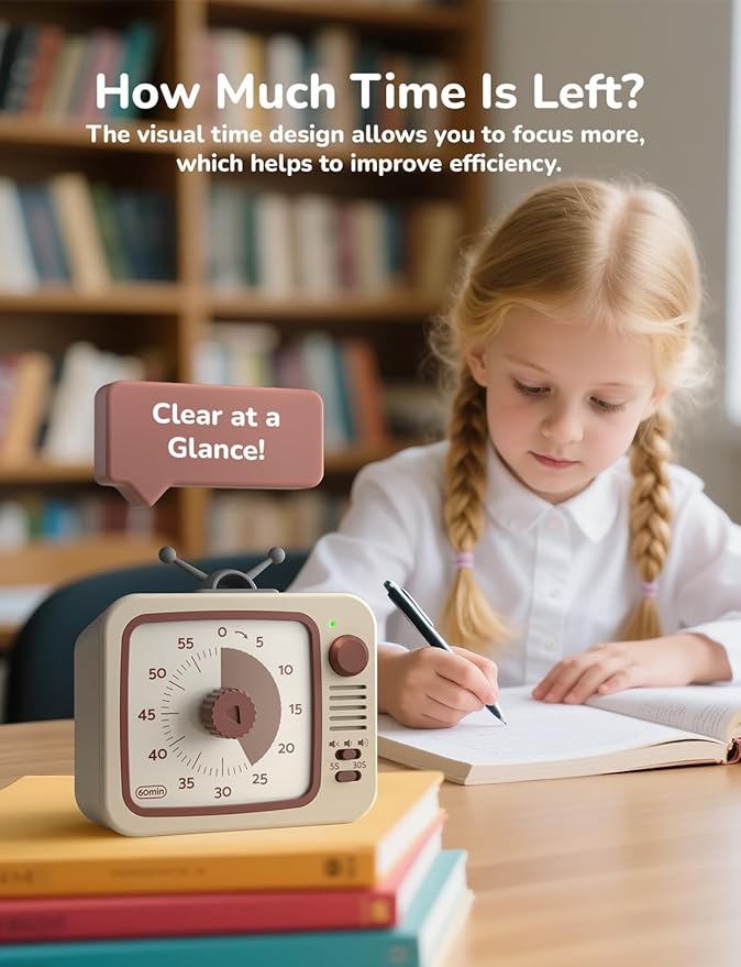 LIORQUE Visual Timer for Kids, 60-Minute Countdown Timers for Classroom Office Kitchen with Silent Operation, Kids Timer for Teaching with Cute Design