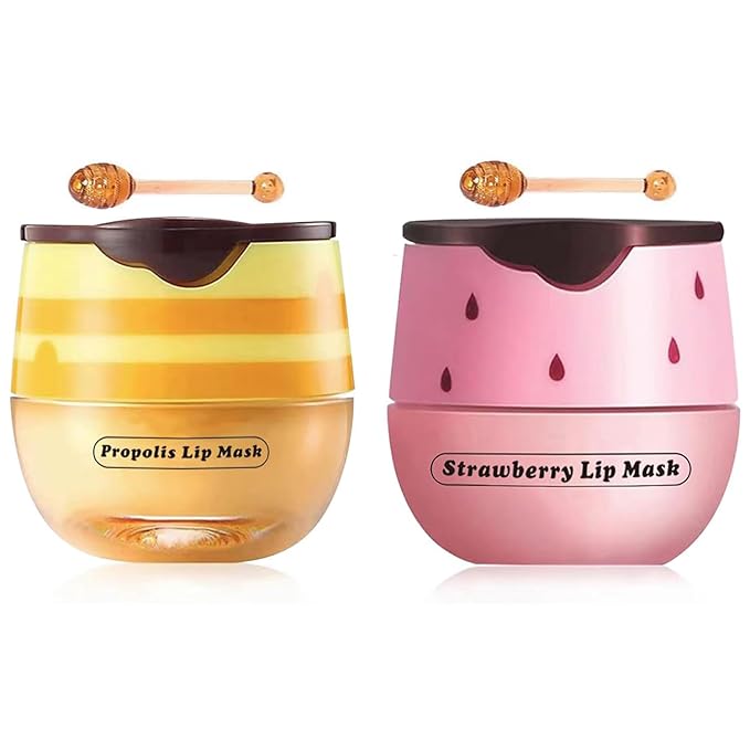 2 Packs Fruit Lip Balm, Moisturizing & Smoothing Lip, Hydrate Repair Prevent Dry Cracked Lip Sleeping Lip Mask, Effective Reduces Lip Lines Lip Care (Honey & Strawberry)