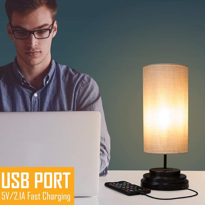 AULTRA LED Touch Table LAMP - Table Lamp Shade with Dimmable Touch Control Features & Phone Charging Port Used for Nightstand, Desk Lamp, & Bedroom Decor Light w/Adapter