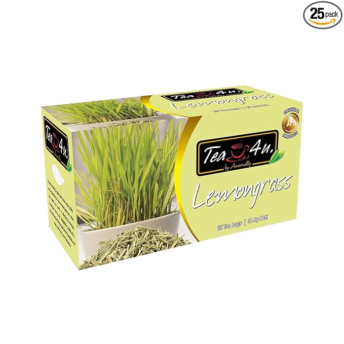 TEA 4U. BY ANVERALLY Lemongrass Herbal Tea Bags - 25 Count (Caffeine Free, Soothing Brew, Authentic & Fresh Flavor)