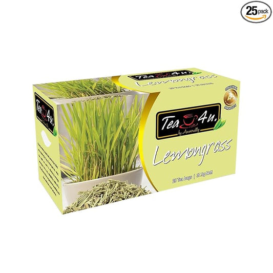 TEA 4U. BY ANVERALLY Lemongrass Herbal Tea Bags - 25 Count (Caffeine Free, Soothing Brew, Authentic & Fresh Flavor)