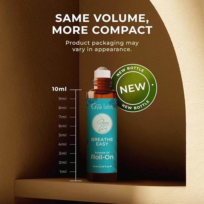 Gya Labs Breathe Essential Oil Roll On - 0.34 Fl Oz - Travel Size Roller for Camping, Skin, Aromatherapy Relief, Convenience