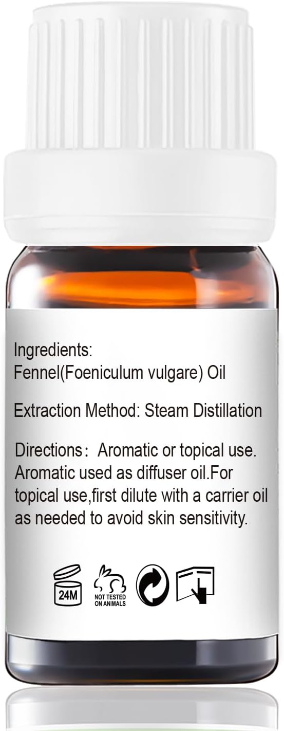 Fennel Essential Oil 10ml - 100% Pure Natural Fennel Oil for Diffuser, Aromatherapy, Massage, DIY Skincare, Sweet Herbal Scent
