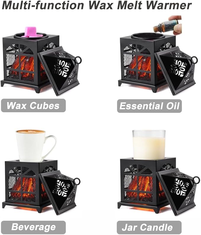 Dicimi Electric Wax Melter, House Shape Warmer, Creates Cozy Campfire Ambiance, 18W Energy-Saving, for Wax Cubes & Oils, Matte Black Farmhouse Home Decor