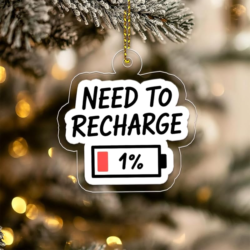 Funny Need To Recharge One Percent Ornament, Battery Ornament, Custom Tech Christmas Ornament, Gamer Gift, Low Power Gag Gift Acrylic Ornament – Personalized Christmas Tree