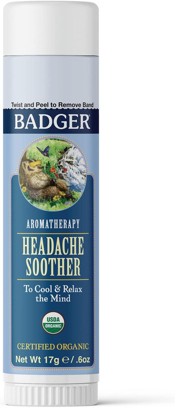 Badger Headache Soother, 100% Organic Essential Oil Aromatherapy, All-Natural Headache Relief w/Peppermint, Eucalyptus & Lavender, .6 oz
