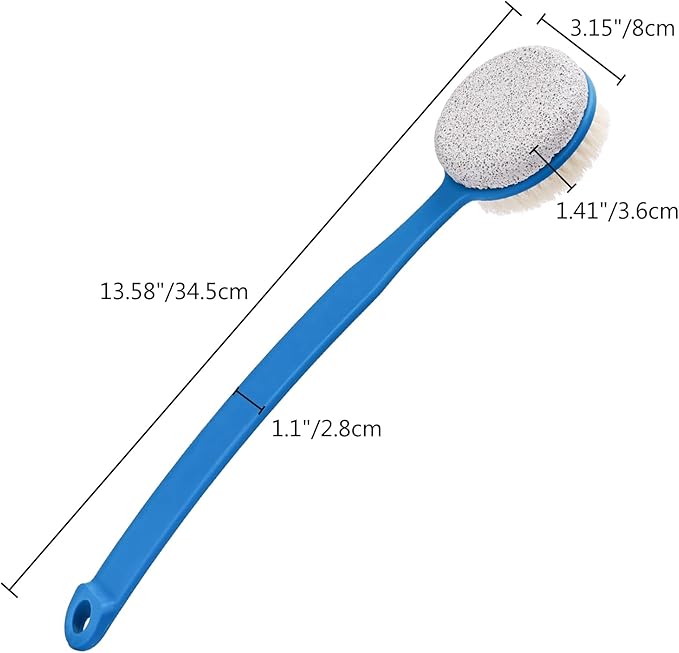 Foot File Callus Remover,Beomeen Pumice Stone for Feet with Long Handle, Hard Skin Callus Remover, 2 in 1 Foot Scrubber, Back Body Brush for Shower Brush Deep Cleansing and Exfoliating (Curved),Blue