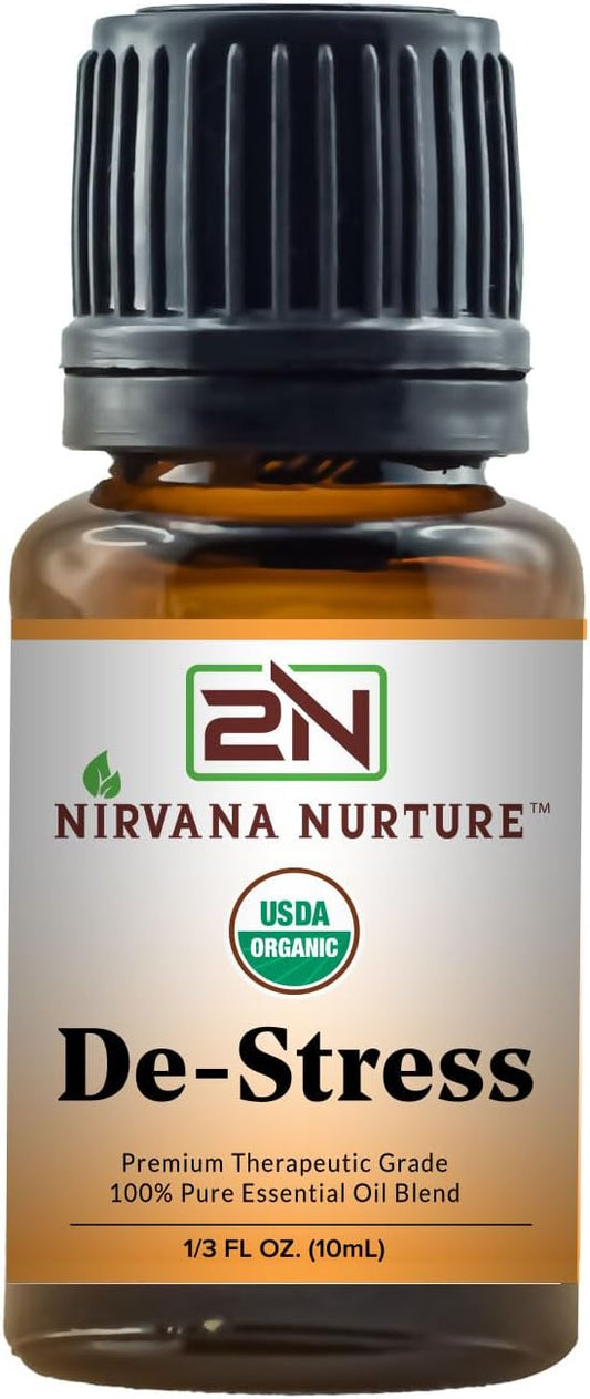 De Stress Blend USDA Organic, 100% Pure and Premium, Undiluted, Ease Stress, Aromatherapy, Mood Booster, Calm, Relax