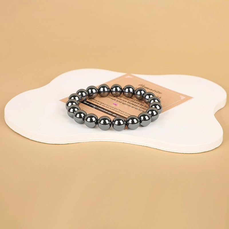 AD Beads Handmade Gemstone Stretch Elastic Bracelet Crystal Healing Reiki Nature's Beauty and Spiritual Essence Unisex (8mm, Hematite (Healing and Health))