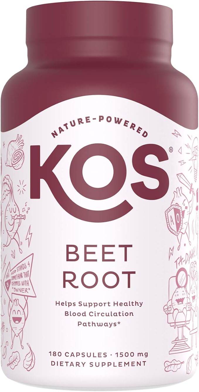 KOS Organic Beetroot Capsules 1500mg - USDA Organic, Antioxidant Power from Organic Beet Root Superfood, Supports Healthy & Active Lifestyle - Non-GMO, Vegan and Keto Friendly - 180 Capsules