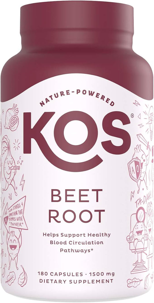 KOS Organic Beetroot Capsules 1500mg - USDA Organic, Antioxidant Power from Organic Beet Root Superfood, Supports Healthy & Active Lifestyle - Non-GMO, Vegan and Keto Friendly - 180 Capsules