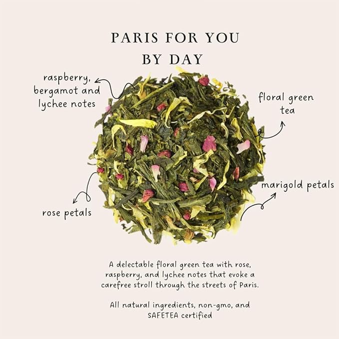 Palais des Thés - Paris For You By Day - Green Tea, Rose & Raspberry - Premium Loose Leaf, Serves 20-25 Cups - 3.5oz Tin