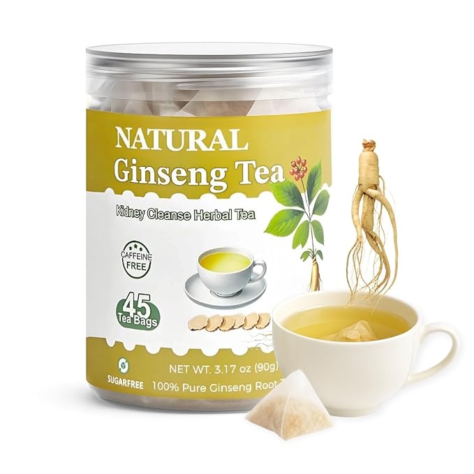 Ginseng Tea Bags – 45 Count | Natural Kidney Cleanse Detox & Repair Tea for Men & Women | Herbal Ginseng Root Tea for Kidney Health Support | Caffeine-Free