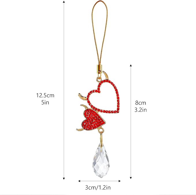 H&D HYALINE & DORA 6Pcs Devil Heart Ornaments Rhinestones Heart Hanging Ornaments for Christmas Tree Valentine’s Day Wedding Decoration(Red)