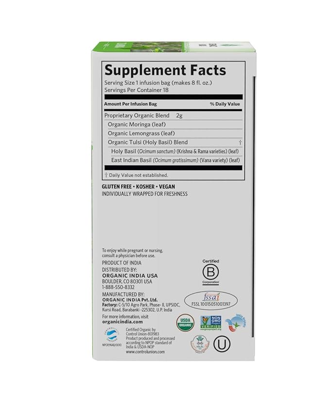 Organic India Energizing Tulsi Herbal Tea Favorites - Breakfast, Green, Moringa - Holy Basil, Adaptogen, Vegan, USDA Certified Organic, Non-GMO - 18 Infusion Bags per Box (Pack of 3)