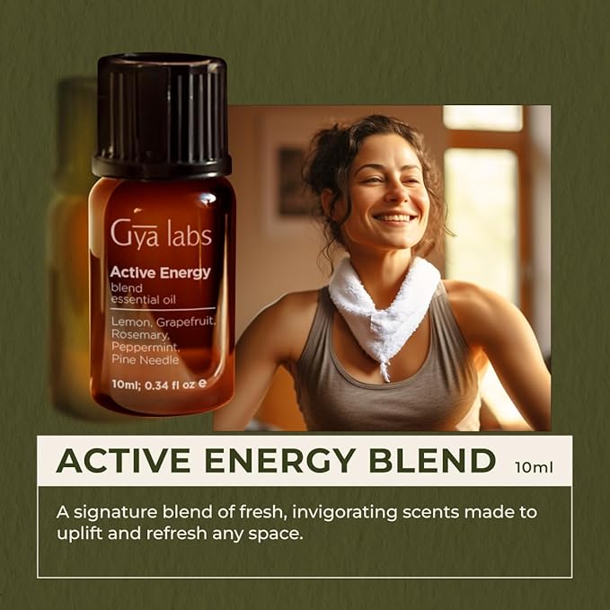 Gya Labs Active Energy Essential Oil Blend for Diffuser - 100% Pure Natural Energy Aromatherapy Oils - Rejuvenating & Refreshing (0.34 Fl Oz)