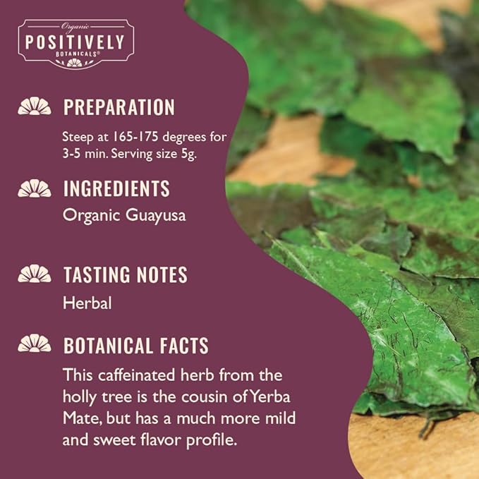 Organic Positively Botanicals Company, Guayusa, Herbal Tea Loose Leaf Botanical, 16 Ounce